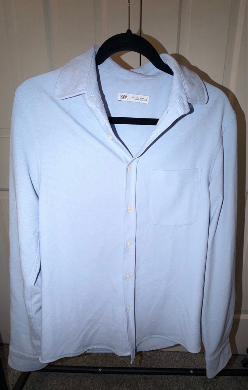 Zara Men’s Textured Button Down Shirt Small Light Blue Relaxed Fit